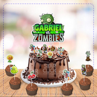 Kit Topo de Bolo + 50 Tags Toppers P/ Docinhos Plants vs Zombies em Oferta na Shopee