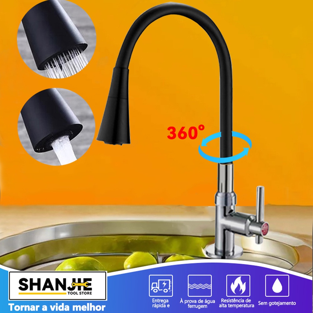 Torneira Bancada Cozinha Gourmet Preta Flexivel 2 Jatos 1/4 de volta para mesa pia bancada e mármore