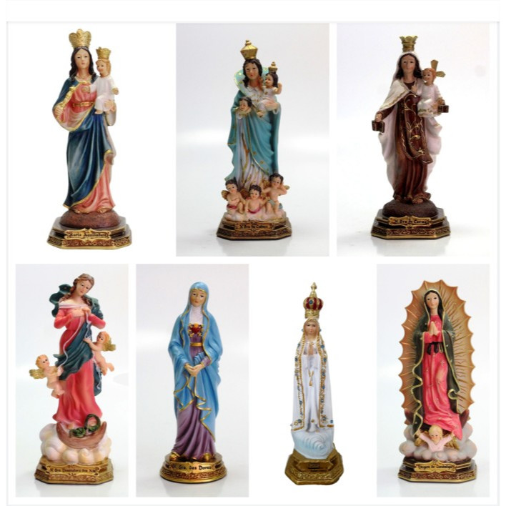 Imagem Religiosa em resina 17CM Nossa senhora Maria Auxiliadora Cabeça Desatadora Nós Dores Fatima Guadalupe Aparecida