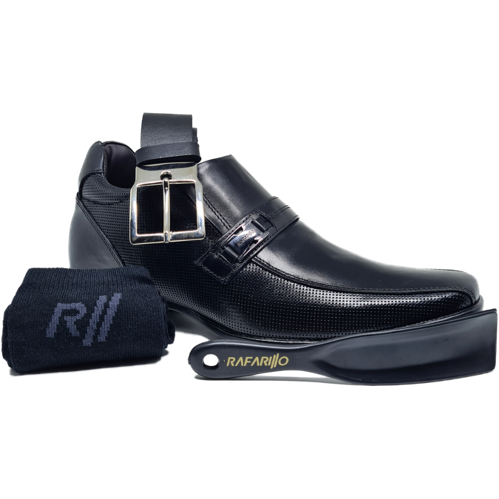 Sapato Masculino Rafarillo Social Original Couro Salto 7cm Preto Marrom Adulto Conforto - 53001