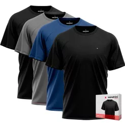 Kit 4 Camiseta Fitness Dry Fit Premium Sandrini Manga Curta Masculina Sport Treino