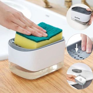 Dispenser 2x1 para Sabão e Detergente com Suporte para Bucha e Esponja Limpeza Cozinha Casa em Oferta na Shopee