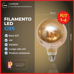 Lâmpada Filamento LED G95 4W E27 LUZ QUENTE (AMARELO) Âmbar Retrô Vintage 110V~220V | Bivolt