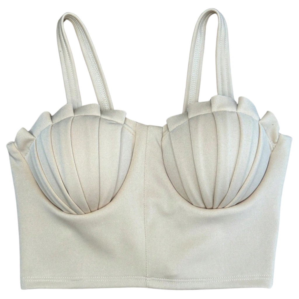 TOP Cropped Feminino Suplex Top Concha Babado Fashion Elegante Moda