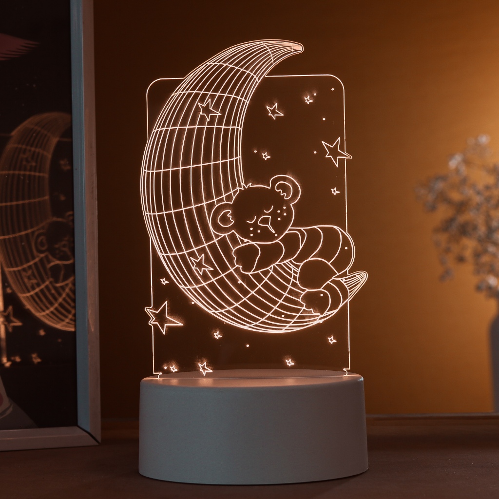 Luminária LED 3D Ursinho Dorminhoco