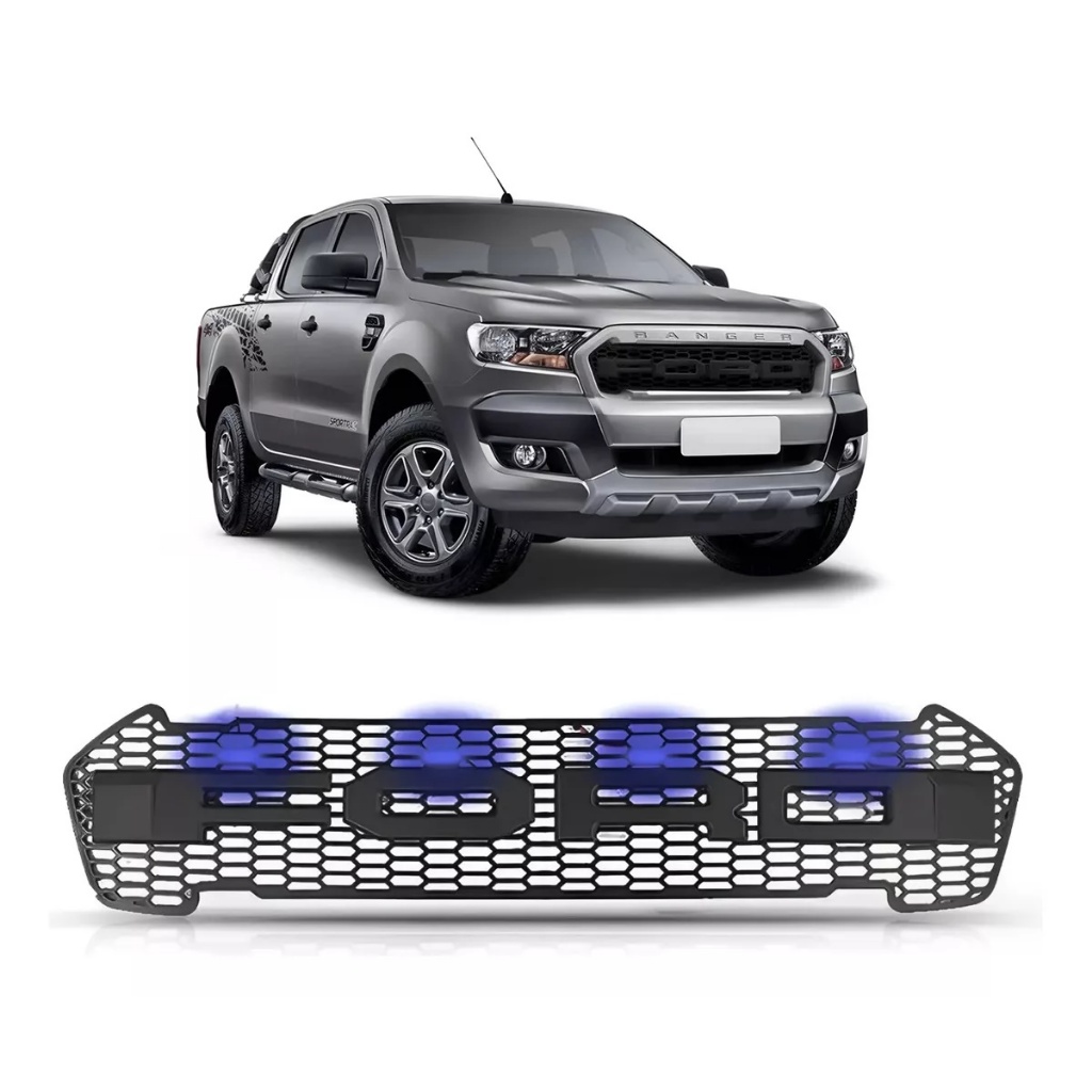 Grade Radiador Dianteira Ranger Raptor 2017 / 2019 Com Led Azul