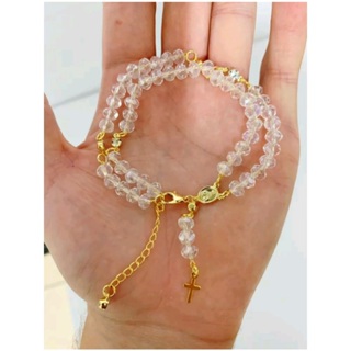 Pulseira Terço de Pulso Folheado a Ouro18k Religioso Cristal Pulseira Terço Pingente em Oferta na Shopee