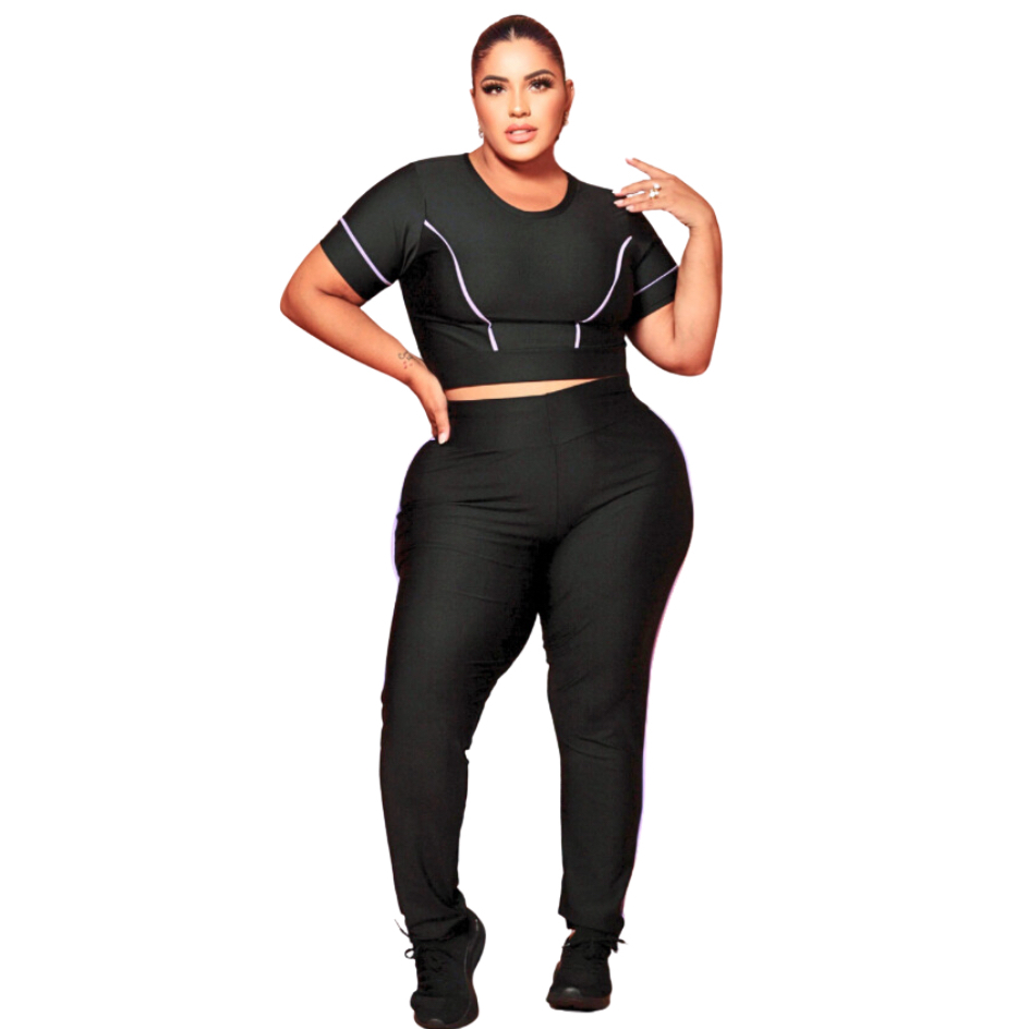 Conjunto Fitness Plus Size Legging E Cropped Manga 44 Ao 54 Roupa academia feminina Curves