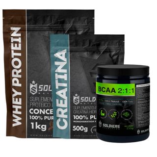 Kit: Whey Protein Concentrado 1Kg + Creatina Monohidratada 500g + BCAA Em Pó 250g Natural - 100% Importado - Soldiers Nutrition