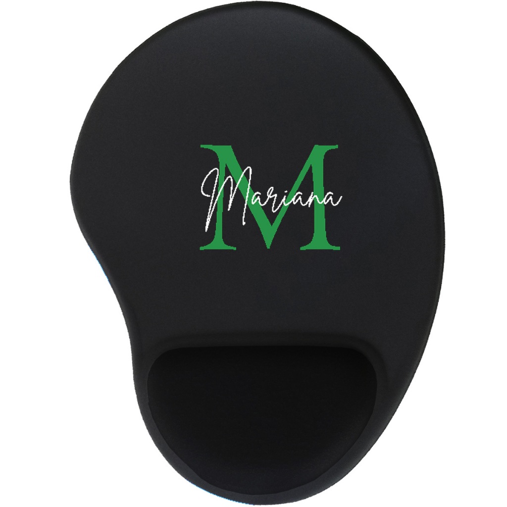 Mouse pad ergonômico personalizado com nome e inicial várias cores