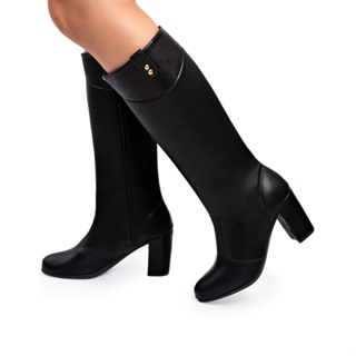 Bota Feminina Lumiss Cano Longo Salto Bloco Confortável Croco Preto em Oferta na Shopee