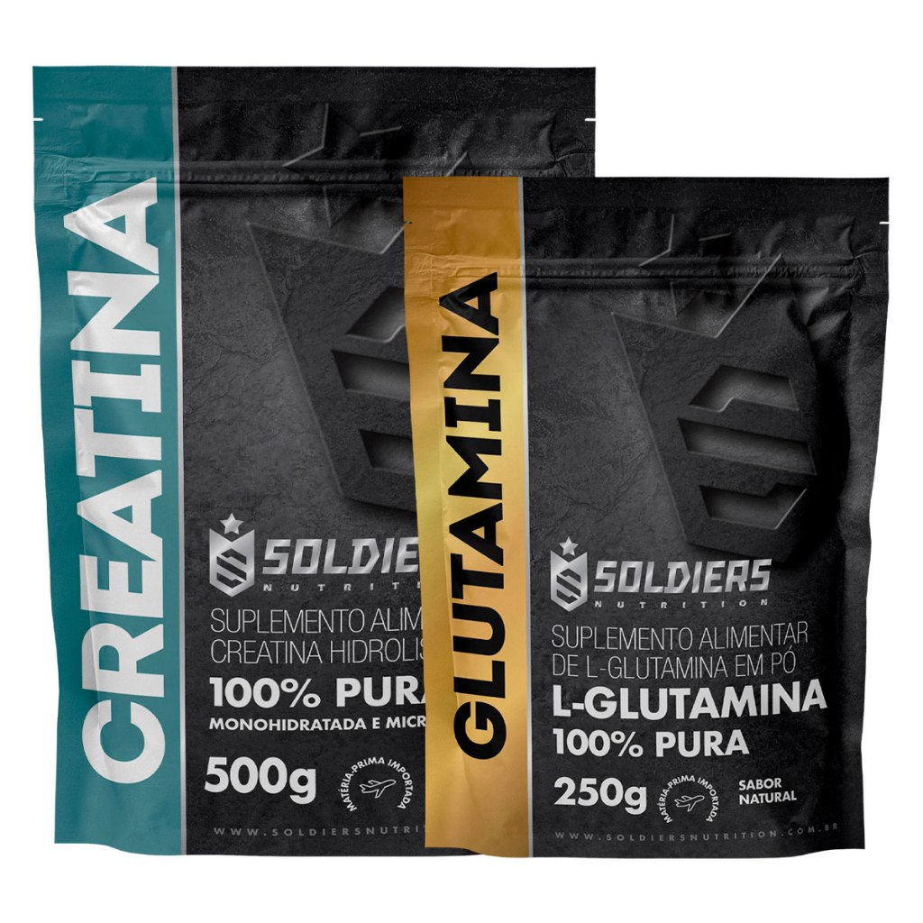 Kit: Creatina 500g + Glutamina 250g Soldiers Nutrition Força Performance em Oferta na Shopee
