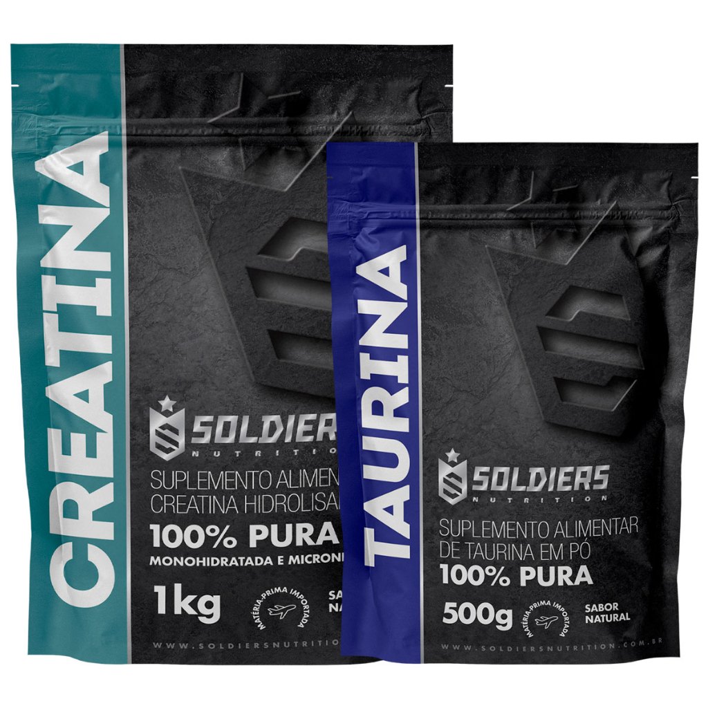 Kit: Creatina Monohidratada 1Kg + Taurina 500g - 100% Pura Importada - Soldiers Nutrition - Health
