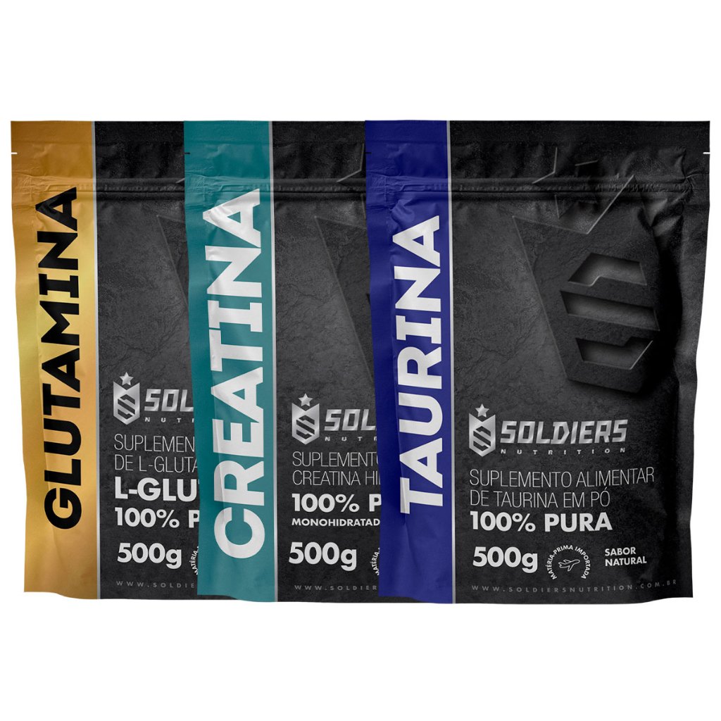 Kit: Creatina 500g + Taurina 500g + Glutamina 500g Soldiers Nutrition Força Performance em Oferta na Shopee
