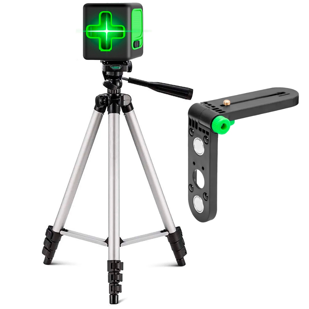 Nível A Laser Verde 2 Linhas Esquadro Autonivelamento + Tripé e suporte de parede