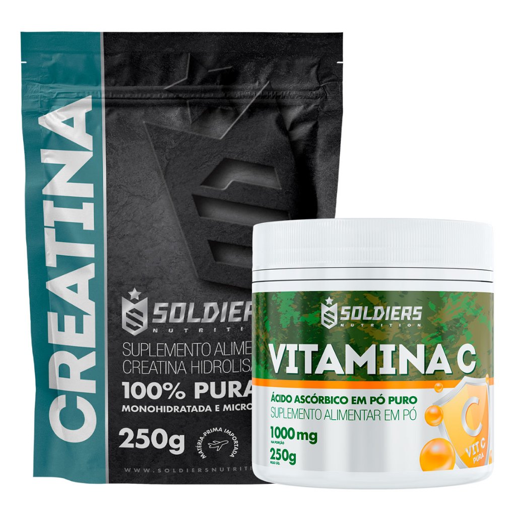 Kit: Creatina 250g + Vitamina C 250g Soldiers Nutrition Força Performance em Oferta na Shopee