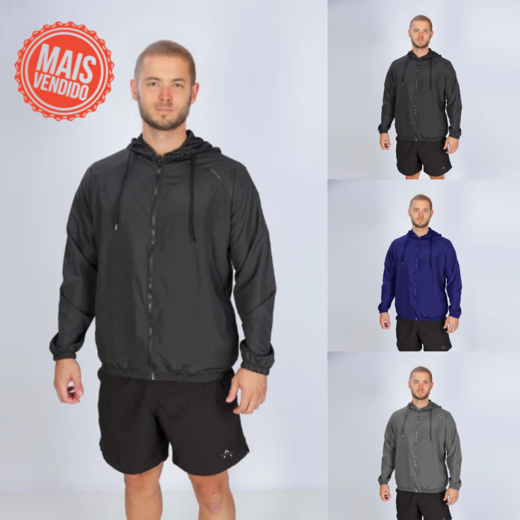 Jaqueta Corta Vento Masculina Lisa Leve De Esportes Casual Com Capuz Impermeável Repelente A Água