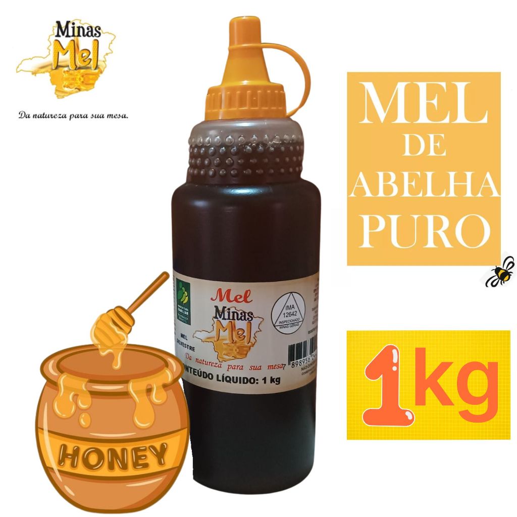 Mel de Abelha Puro Natural Orgânico Verdadeiro MINAS MEL 1kg 500g 280g Grande Médio Pequeno Bisnaga