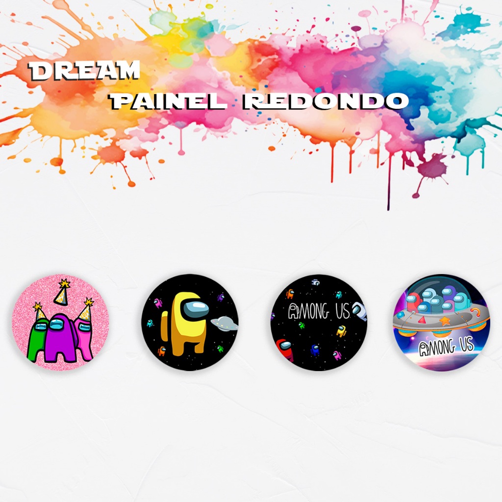 Capas Painel Redondo Temático Among us Amarelo Nave Impostor Jogo Decoração Aniversario Tecido Helanca Malha Sublimada