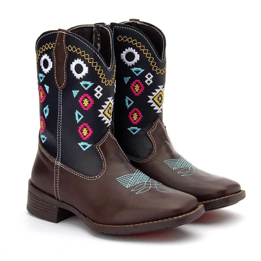 Bota Texana Infantil Country Boiadeiro Rodeio Barretos Bordada Promoção Peãozinho Cowboy Lançamento