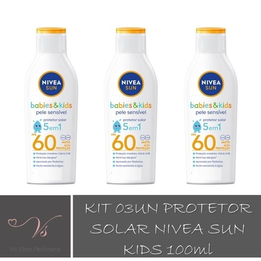 Kit com 03un Protetor Solar NIVEA SUN Kids Sensitive FPS60 100ml