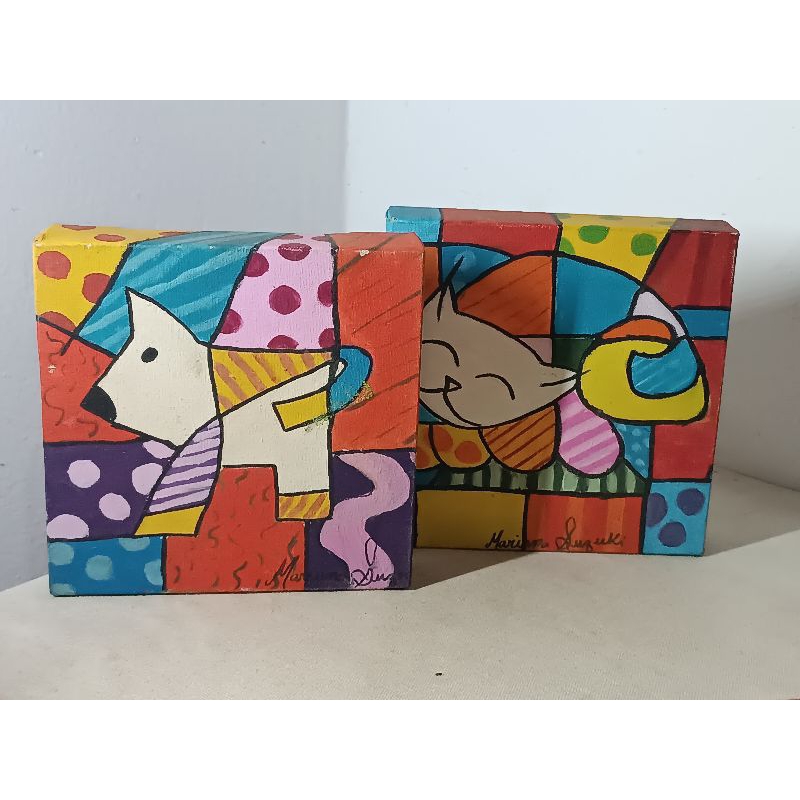 Quadro Cachorro e o Gato de Mariana Suzuki 15x15cm Decorativo ver Descrição