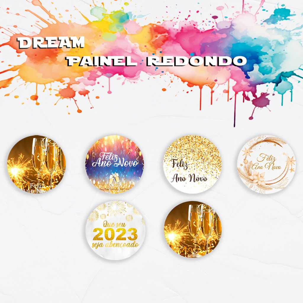 Capa Para Painel Redondo Temática Ano novo Comemoração Dourado Cenário Fotográfia Ensaio Tecido Malha Helanca Sublimado