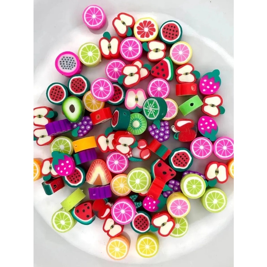 Missangas Fimo Colorido Frutinhas Diy P/ Pulseiras - 50 Un em Oferta na Shopee