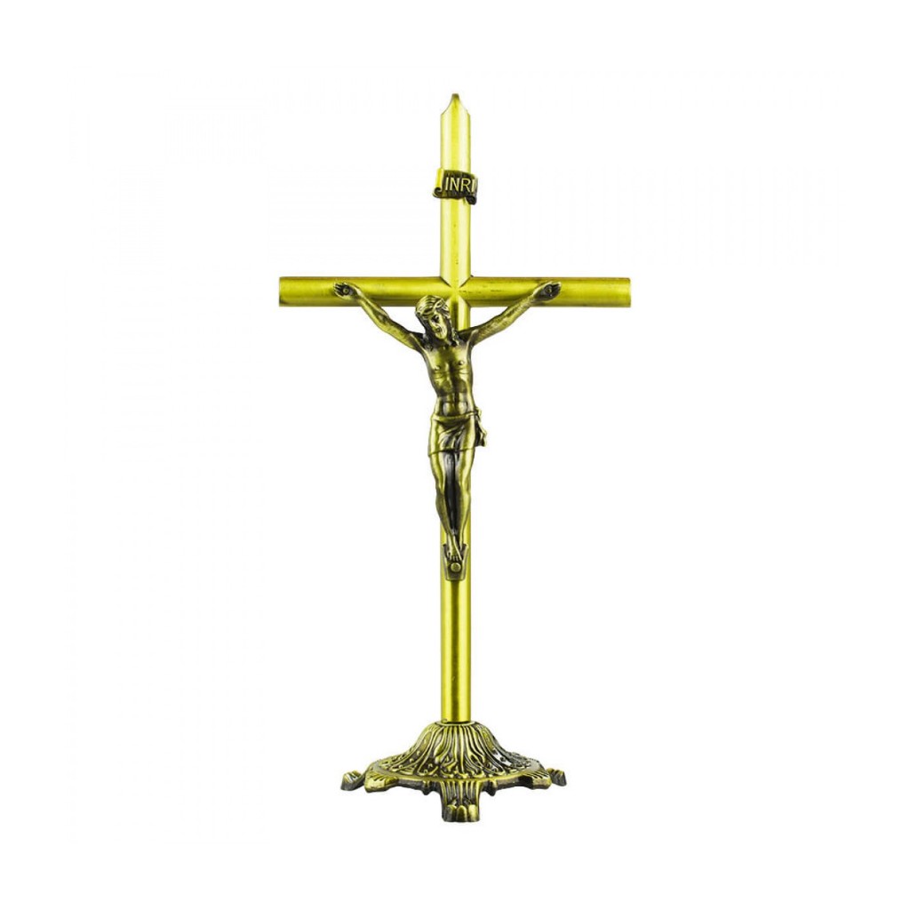 Crucifixo De Mesa Metal Presente Católico 22cm - Enfeite Cruz