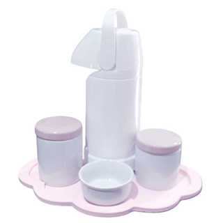Kit Higiene bebê porcelana menina maternidade tampa rosa garrafa pressão 1 litro potes bandeja nuvem rosa em Oferta na Shopee