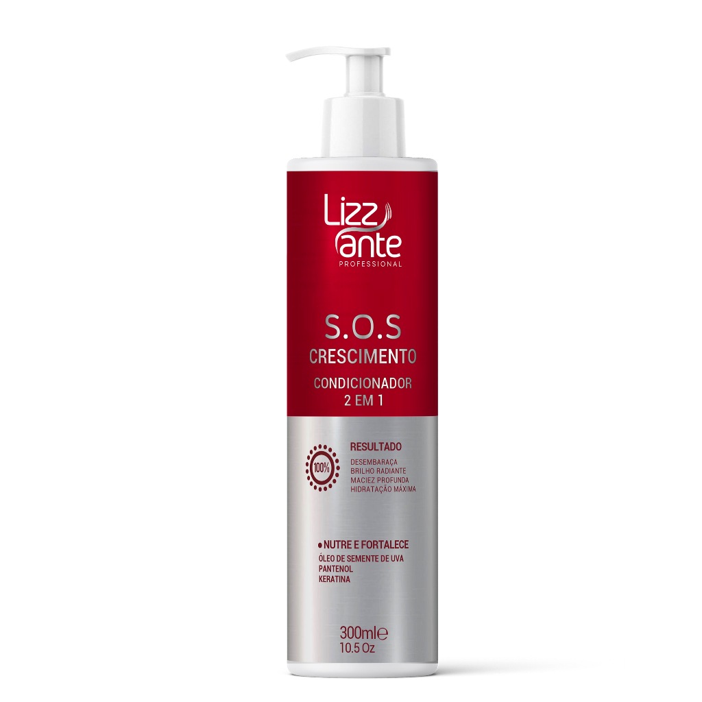 Condicionador 2 em 1 SOS Crescimento 300ml Fortalecimento Capilar Combate a Queda de Cabelo Hidratação Maciez Brilho Creme de Pentear Desembaraça os Fios Lizz ante Professional em Oferta na Shopee