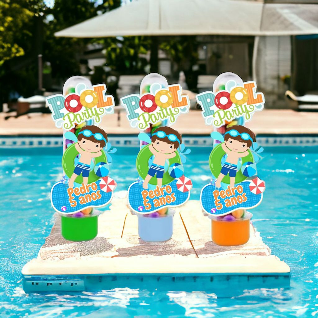 Tubetes 3D Personalizados No Tema Pool Party em Oferta na Shopee