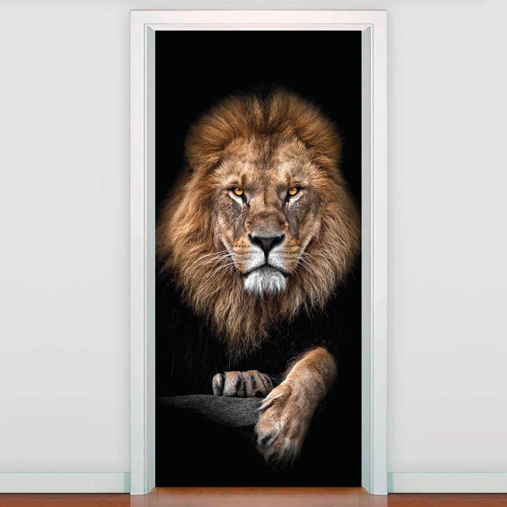 Adesivo Decorativo de Porta Leão Rei