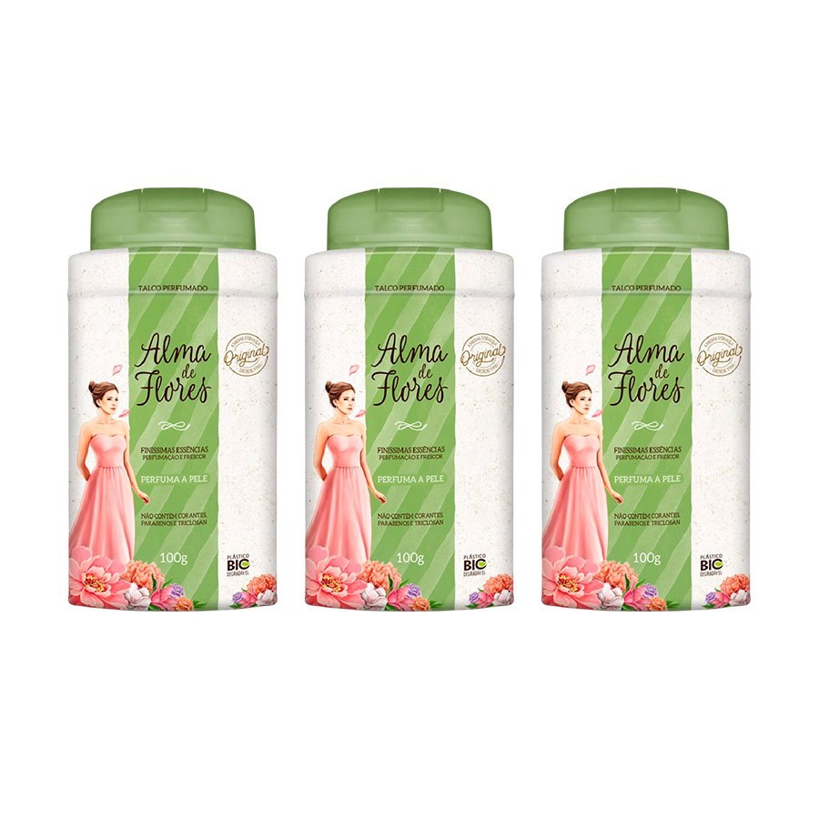 Talco Alma de Flores Original 100g Kit C/3 Unidades