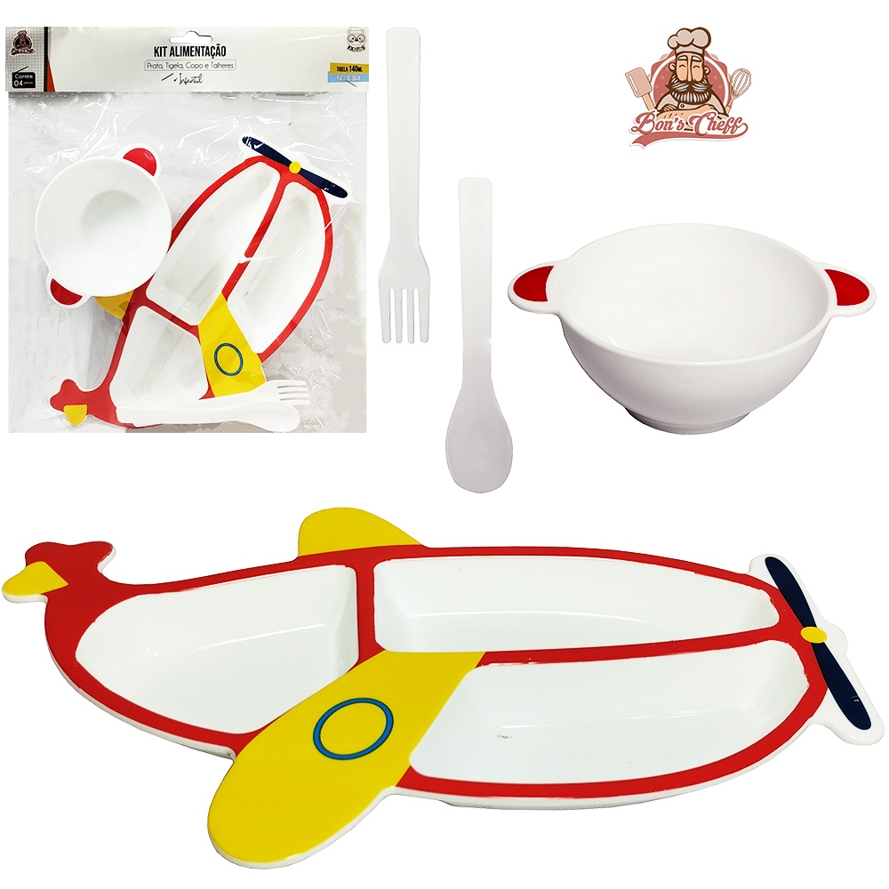 Kit Alimentação / Papinha Com Tigela E Talher De Plástico Avião