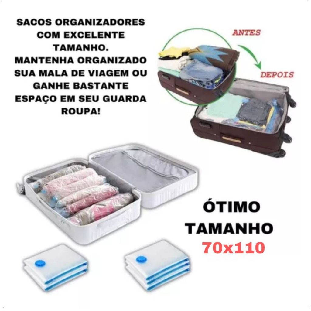 Saco A vácuo Organizador Mala Roupas Edredon Cobertor Viagem kit 3 Unidades Envio Imediato