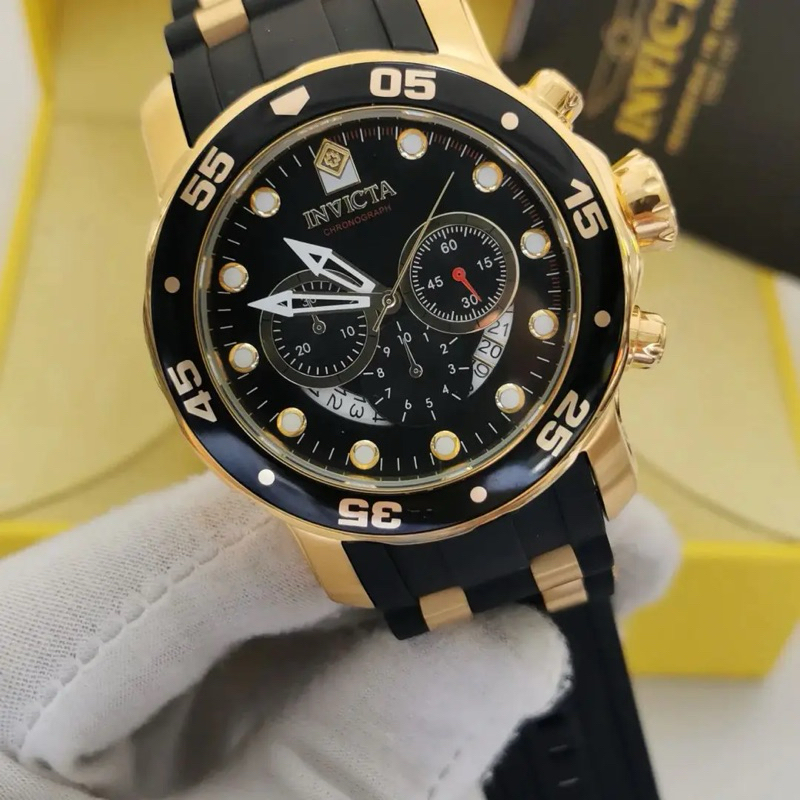Relogio Invicta 6981 Pro Diver Scuba Gold Black Banhado a Ouro 18k