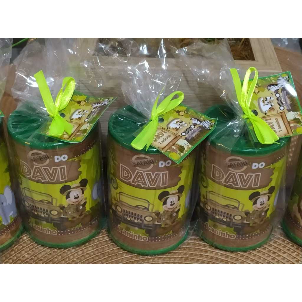 20 Cofres Personalizados Mickey Safari  Embalados e com Tag Agradecimento