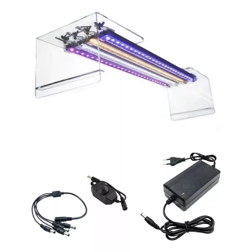 Luminárias Led Aquário Plantado C/ Suporte Acrílico 40cm a 110cm Calha Aluminio Natural