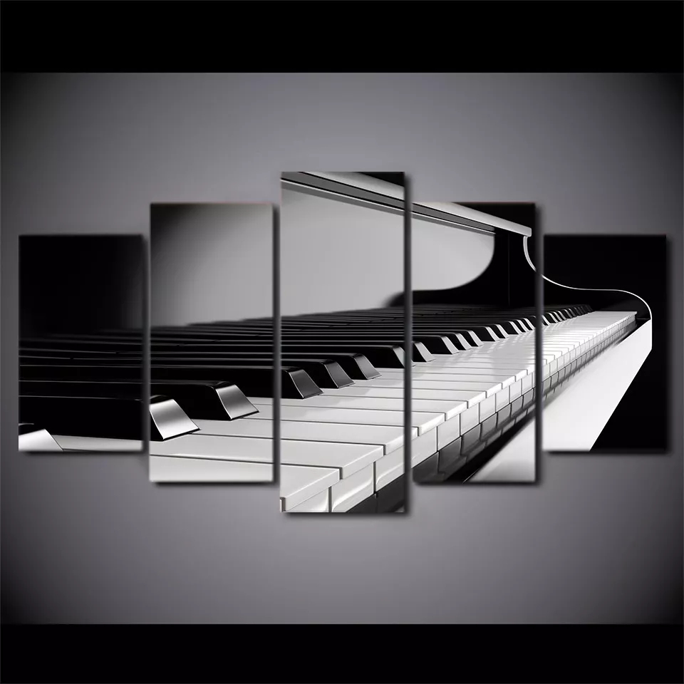 Quadro Mosaico 5 Peças Para Sala Pianista Piano Musicas