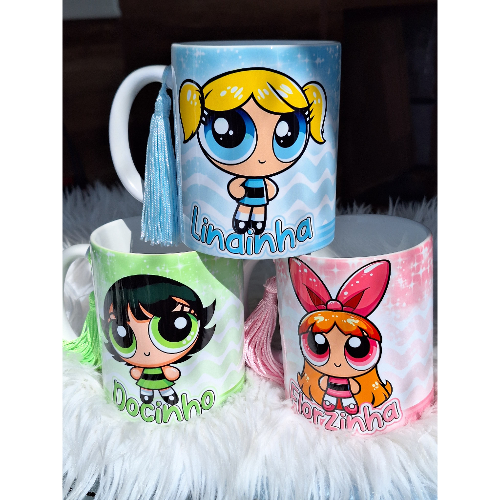 Caneca xícara  de Porcelana Personalizada Meninas Super Poderosa Cerâmica Docinho Lindinha Florzinha