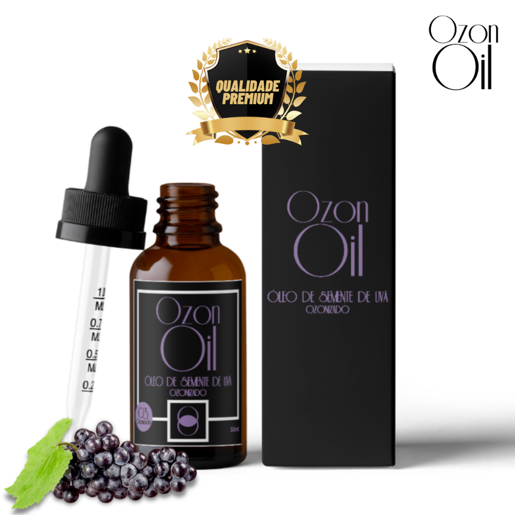 Óleo De Semente De Uva Ozonizado 50ml 100% Puro Super Concentrado Vidro Âmbar Premium Ozonoil