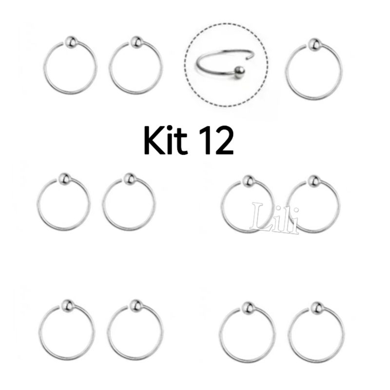 Kit 12 Piercing (8mm) Captive Fino argola torção helix daith Cartilagem aço cirúrgico em Oferta na Shopee