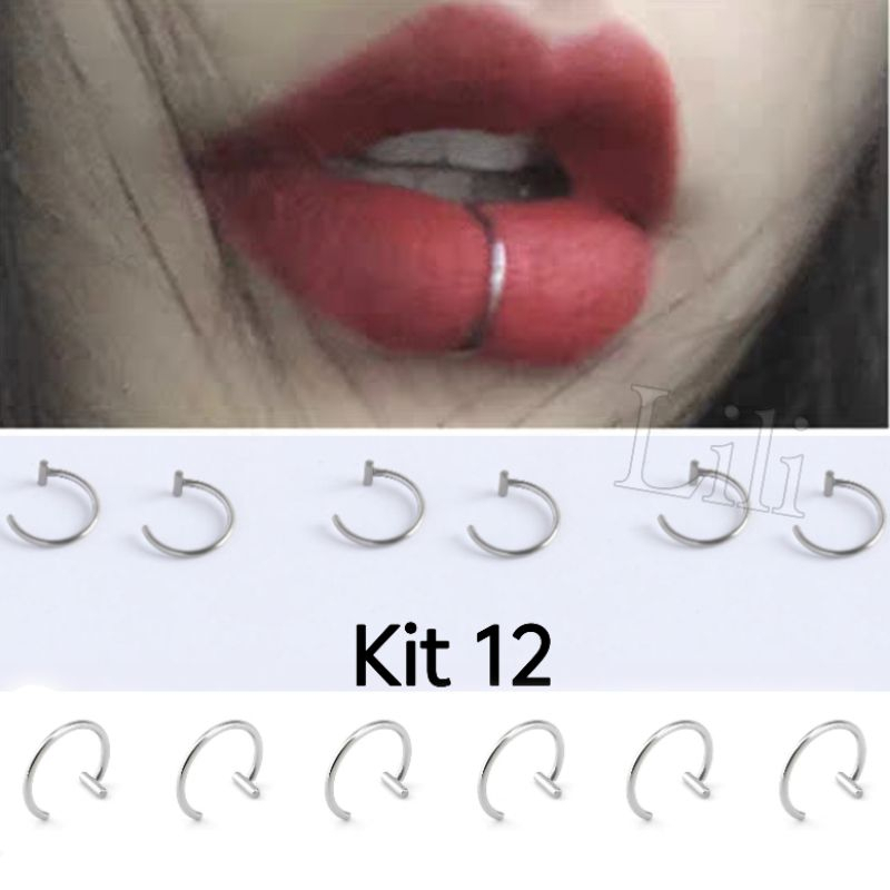 Kit 12 Piercing Fake Para Os Lábios aço cirúrgico 8mm em Oferta na Shopee