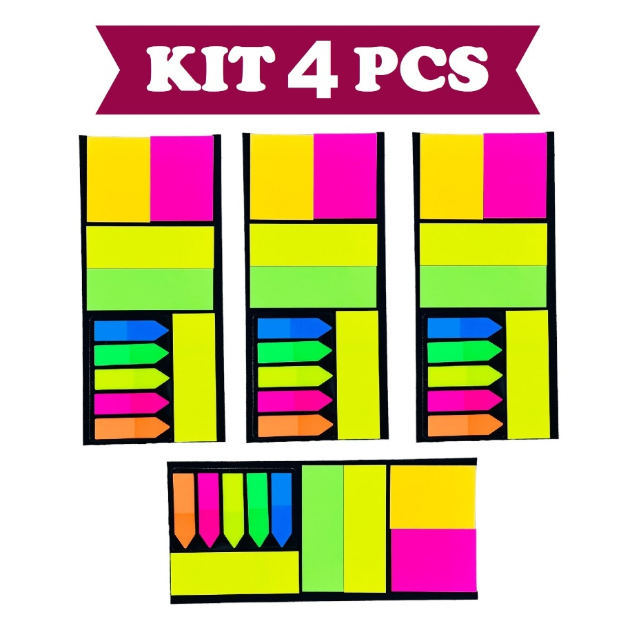 Kit 4 PCS Marcador Adesivo De Páginas Varios Tipos