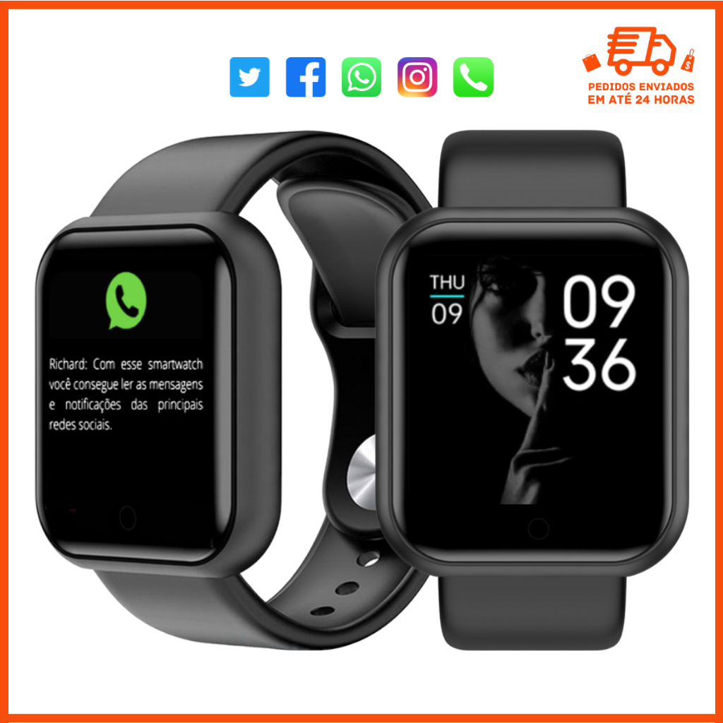 Relógio Smartwatch D20 Película Inclusa - Tela HD 40mm Y68 Coloca Foto Whatsapp Redes Sociais