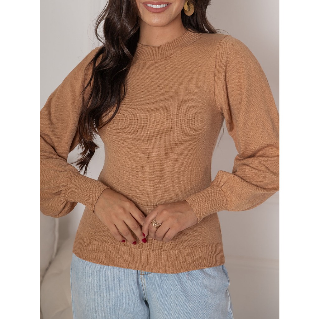 blusa tricot modal manga bufante sueter modal