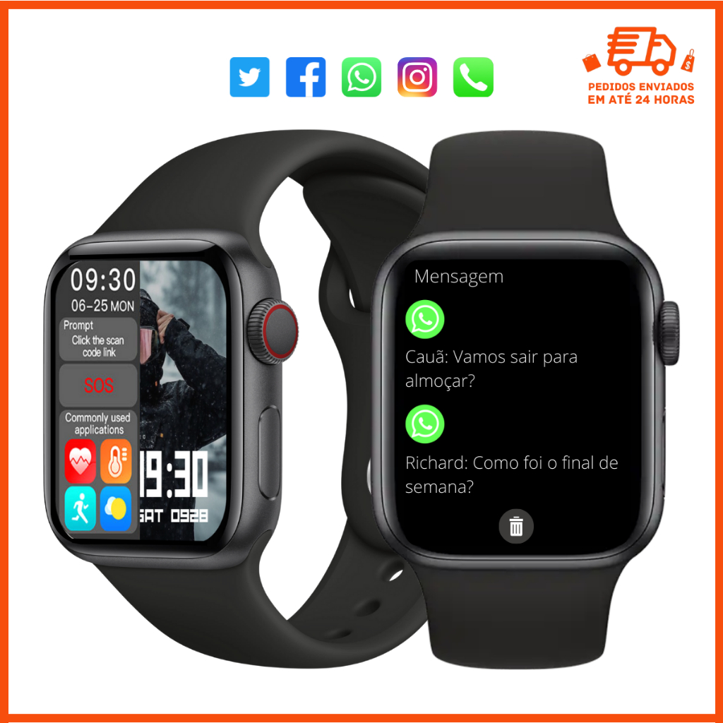 Relógio Smartwatch HW16 Tela HD 44mm | Chamadas, Foto, Batimentos | Masculino e Feminino