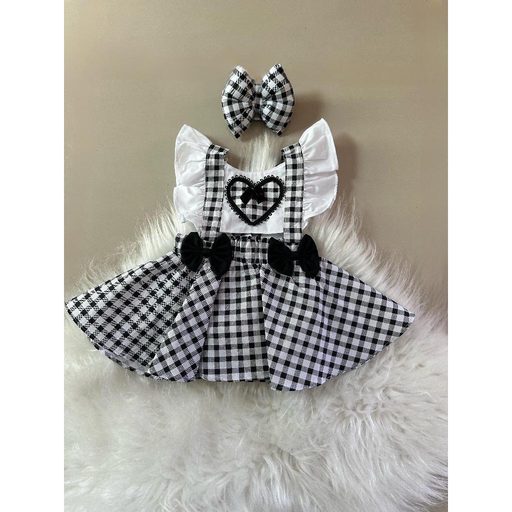 Jardineira Romper Body Festa Junina Xadrez Caipira Bebe Luxo Quadrilha Mini Diva ZigZag + Laço Faixa