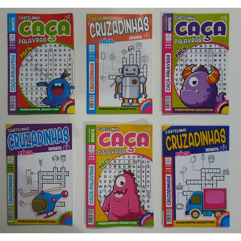 Kit 6 Passatempos Para CRIANÇAS Caça Palavras e Palavras Cruzadas Infantil